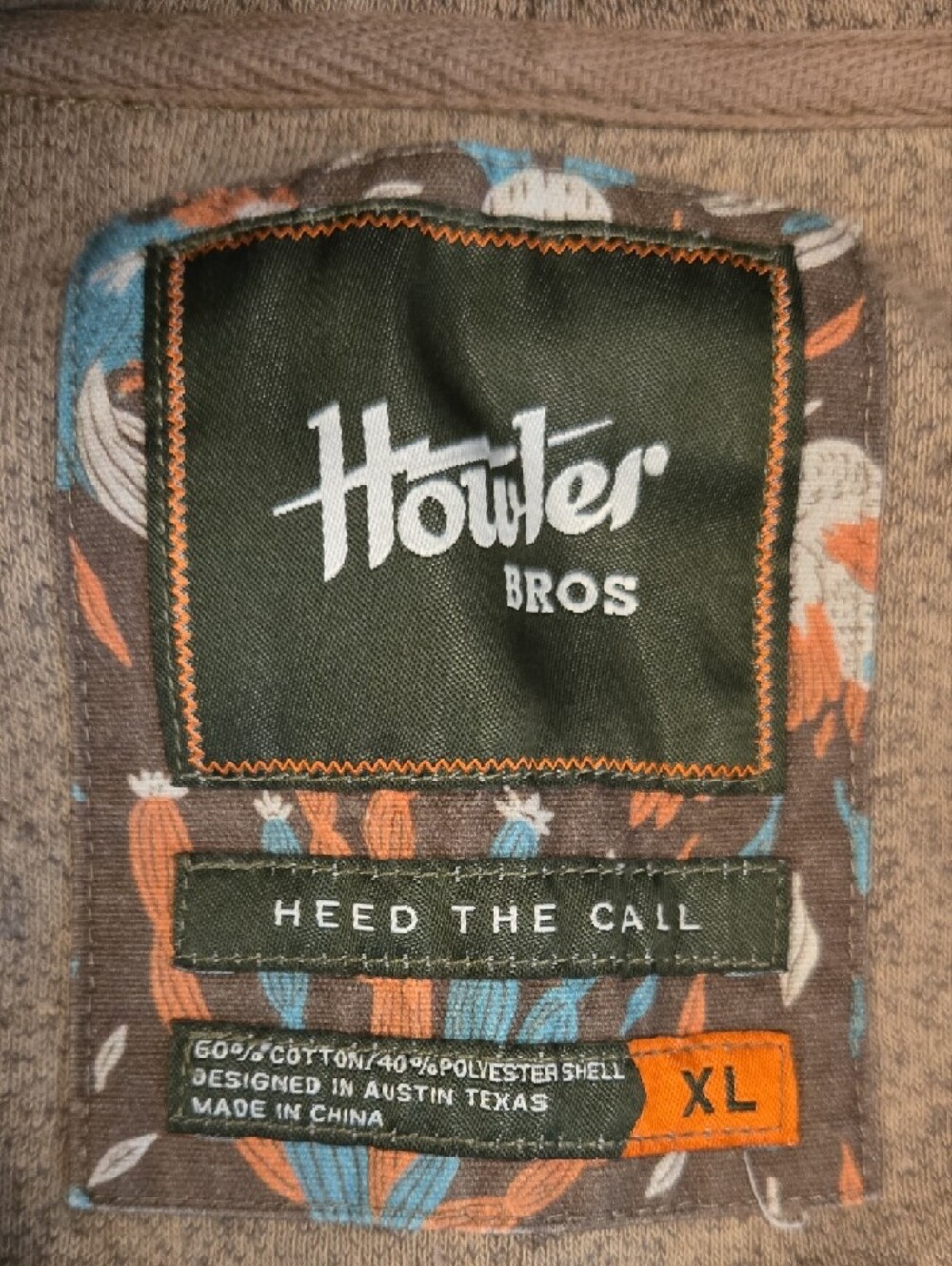 Howler Brothers Taupe Zip Shaman Hoodie with Floral Printed Yoke - Picture 2 of 11